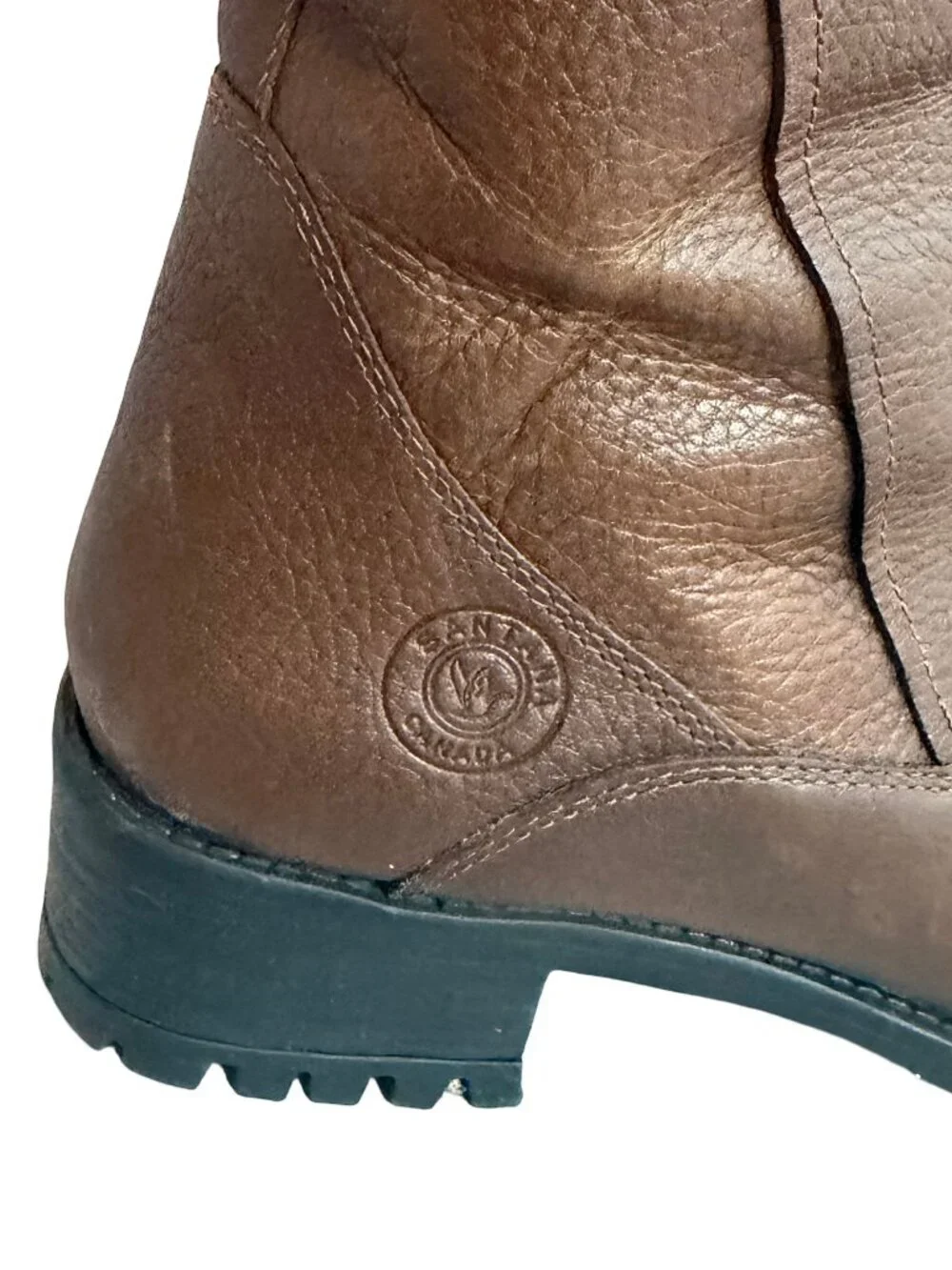 Santana Canada Tall Brown Leather Boots Sherpa Lining Rugged Outsole Size 8